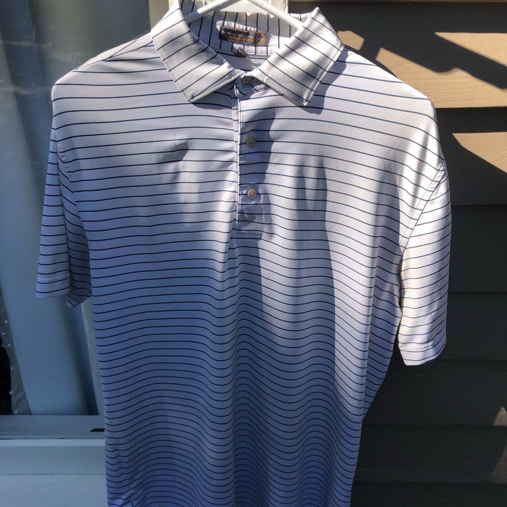 White & Navy Stripe Peter Millar Polo